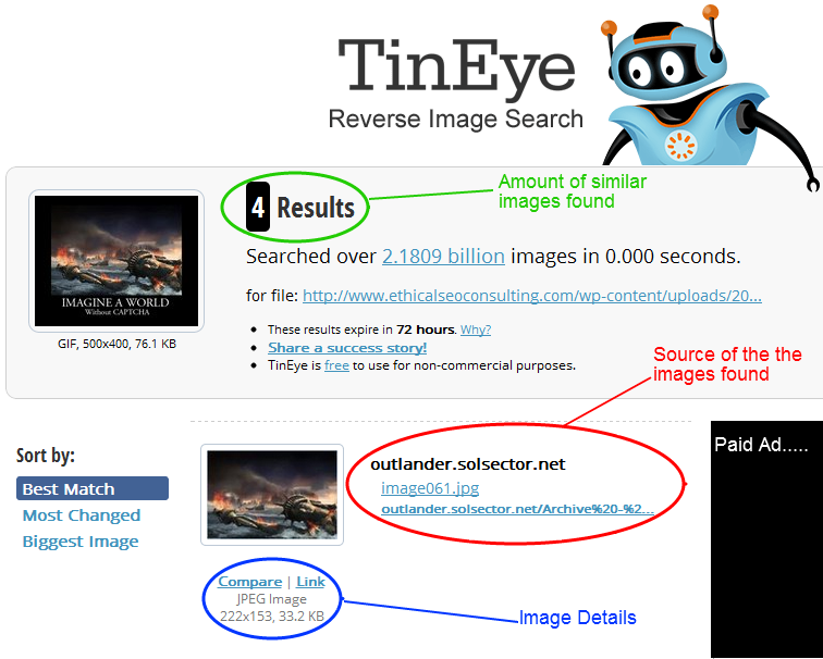 TinEye reverse image search results page